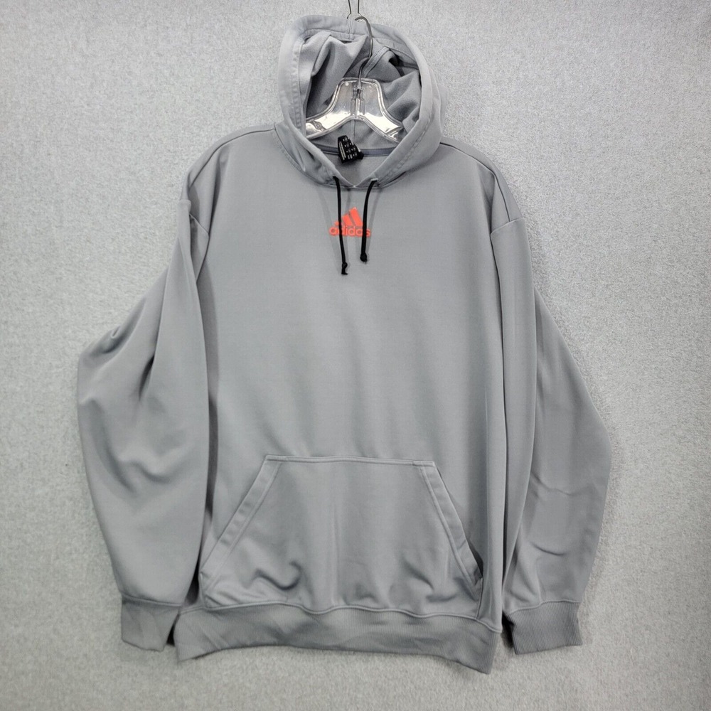 Adidas Hoodie Men medium Orange Logo Grey  pullover Workout Preppy gym